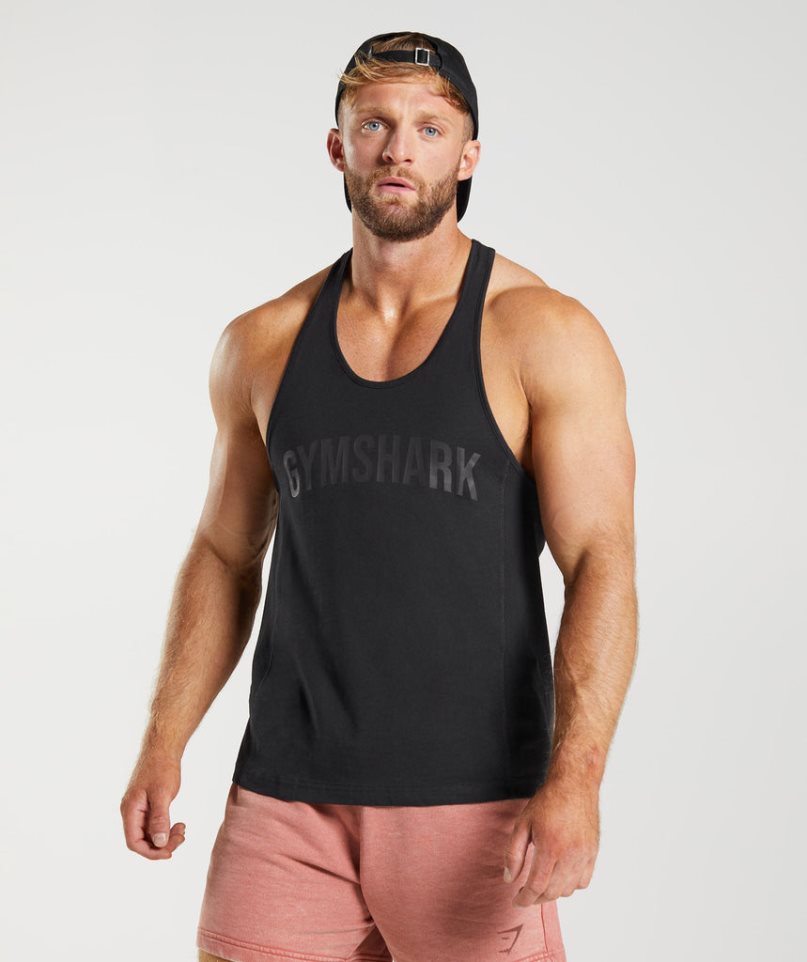 Podkoszulki Gymshark Power Stringer Męskie Czarne | PL 347WVL